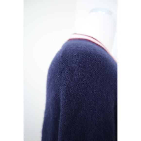 Equipment Size L Cashmere Cardigan Sweater Button Front Navy Red White Stripe - Picture 10 of 12